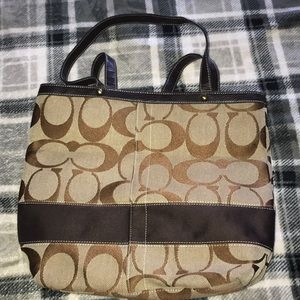 Brown and tan Coach tote
